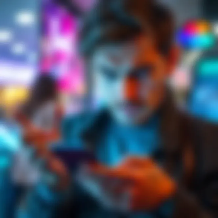 A Greek customer frowning while checking their Revolut account on a smartphone, showing frustration over account restrictions.