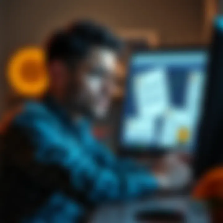 A customer looks frustrated while sitting at a computer, with support ticket emails open on the screen, symbolizing issues with a crypto withdrawal, contemplating legal action.
