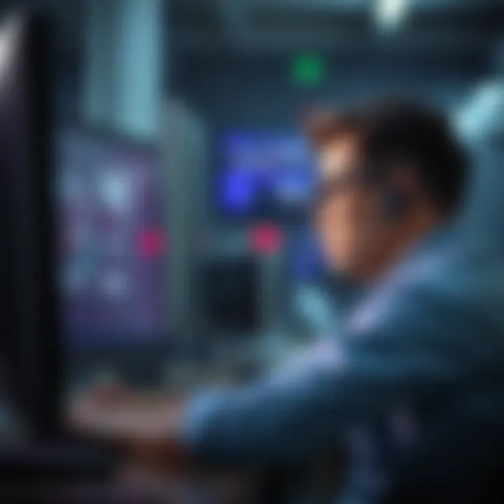 A person looking frustrated at a computer screen, waiting for support responses, with a clock showing time passing by