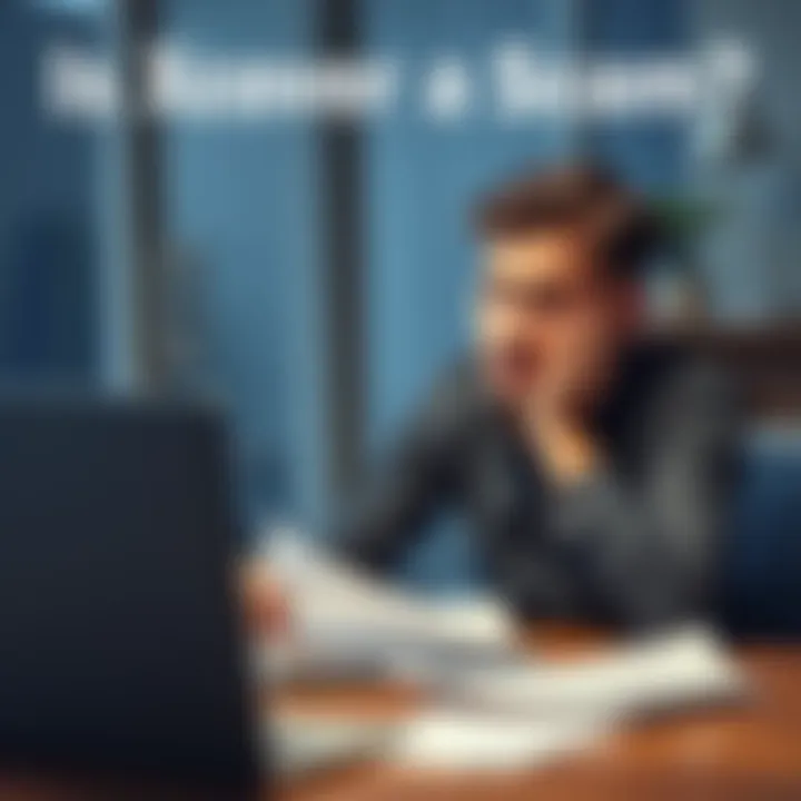 A person showing frustration at a desk with papers and a laptop, representing a negative experience with Xcover service.
