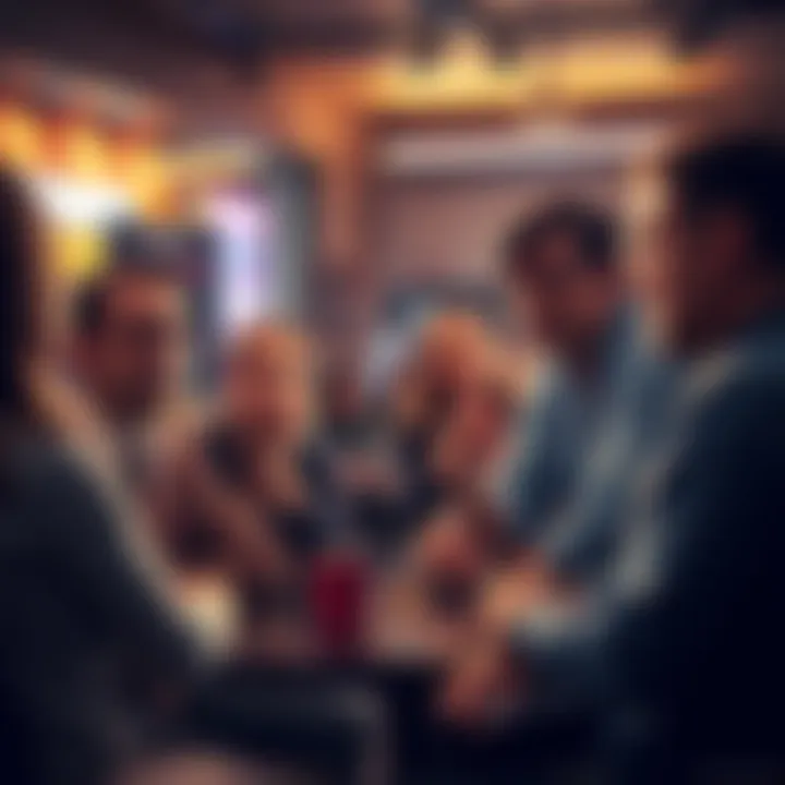 A group of worried customers discussing withdrawal charges at a cafe, looking concerned and confused about accessing their funds