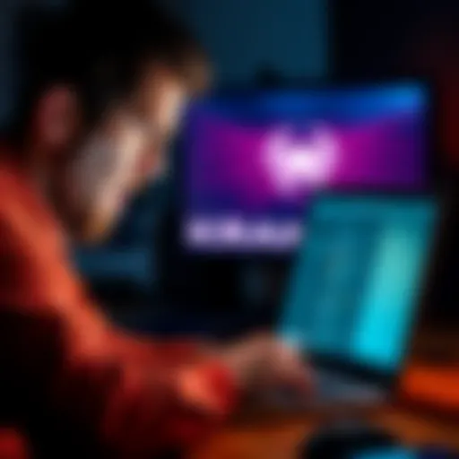 A person showing frustration while using a laptop with the Kraken logo on screen, highlighting missing features and bugs