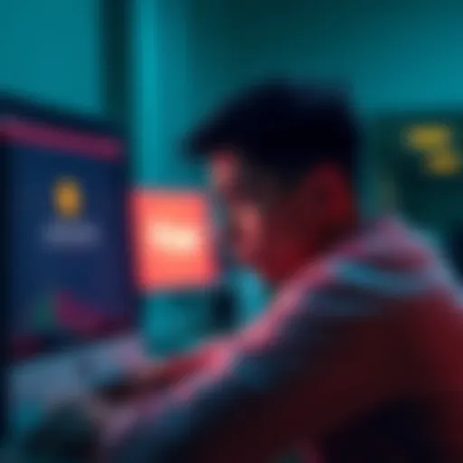 A person looking at a computer with a frustrated expression while trying to buy Bitcoin, showing a payment error on the screen