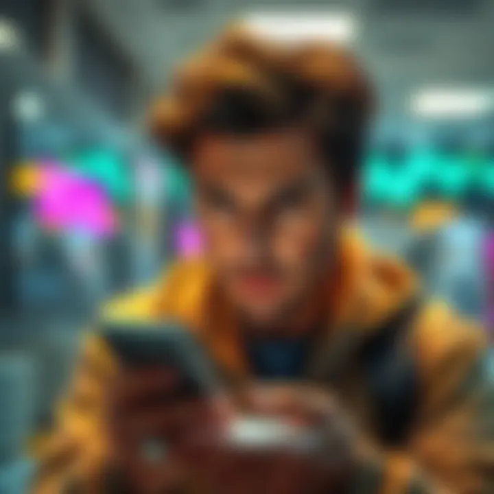Frustrated individual checking rewards on a mobile app, showing disappointment