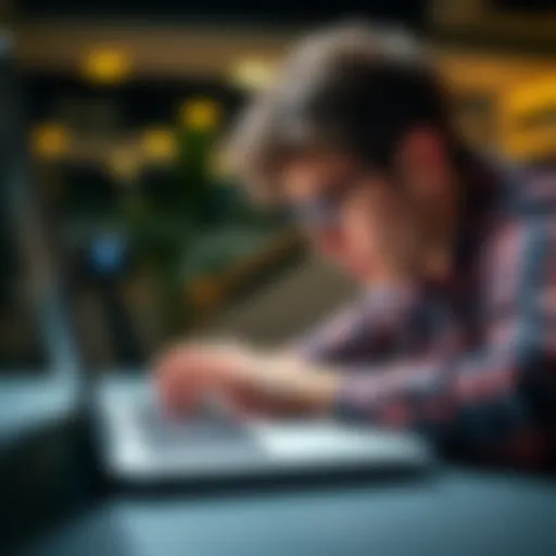 A person looks frustrated while typing on a laptop, indicating search failures