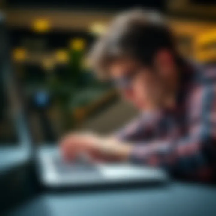 A person looks frustrated while typing on a laptop, indicating search failures