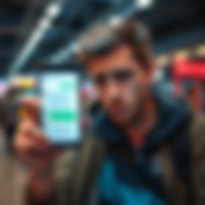 A frustrated customer holding a phone showing a chat with Revolut support, displaying confusion and disappointment