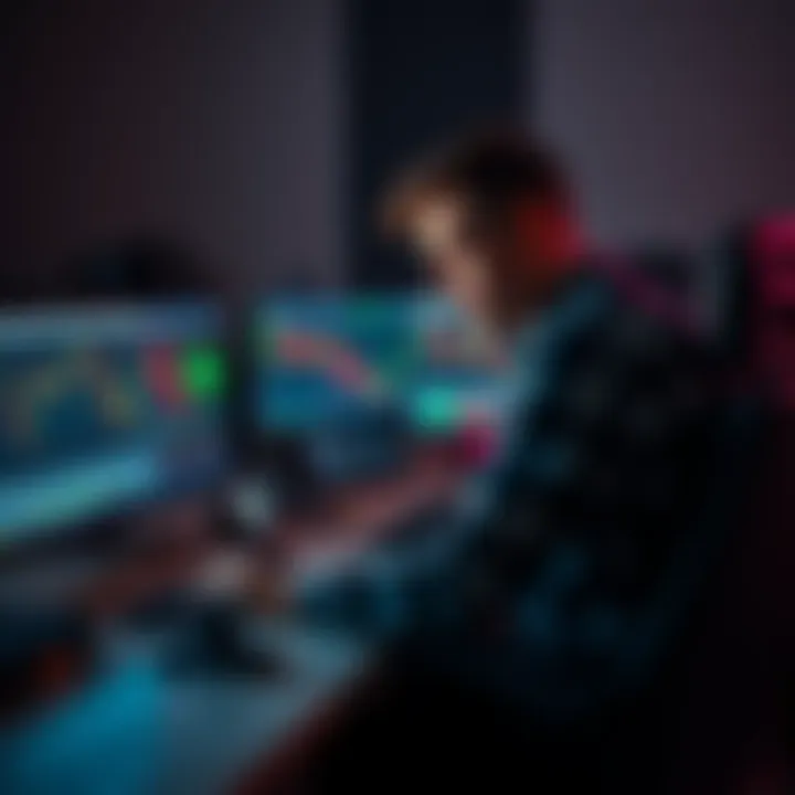 A frustrated scalp trader sits at their desk with a computer showing trading charts, expressing concern about a 365-day account reactivation wait.