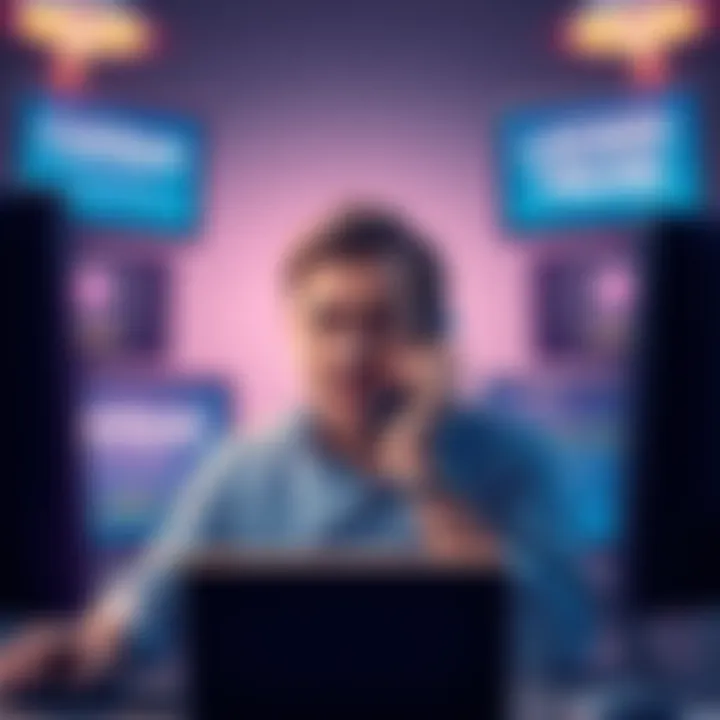 A person looking frustrated while talking on the phone, surrounded by computer screens showing Coinbase interface and locked account messages.
