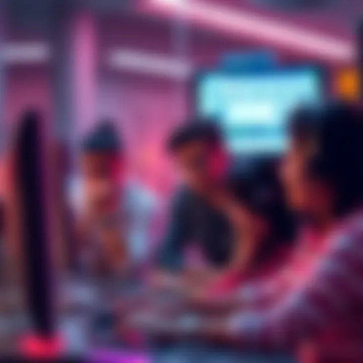 Group of frustrated people looking at a computer screen showing survey redirects