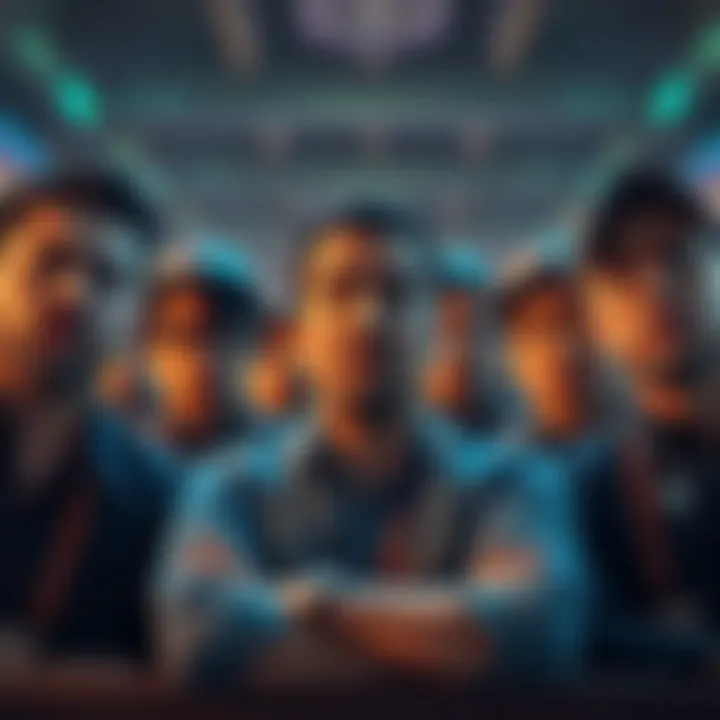 A group of XRP holders expressing dissatisfaction with their investment, showing signs of frustration and concern over market volatility.