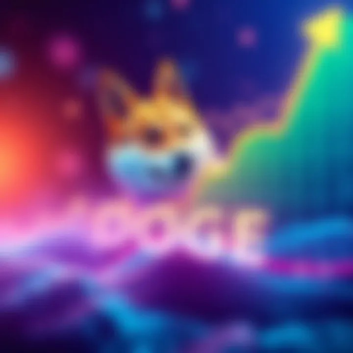 Graph showing trends and predictions for the future of DOGE cryptocurrency with upward and downward arrows