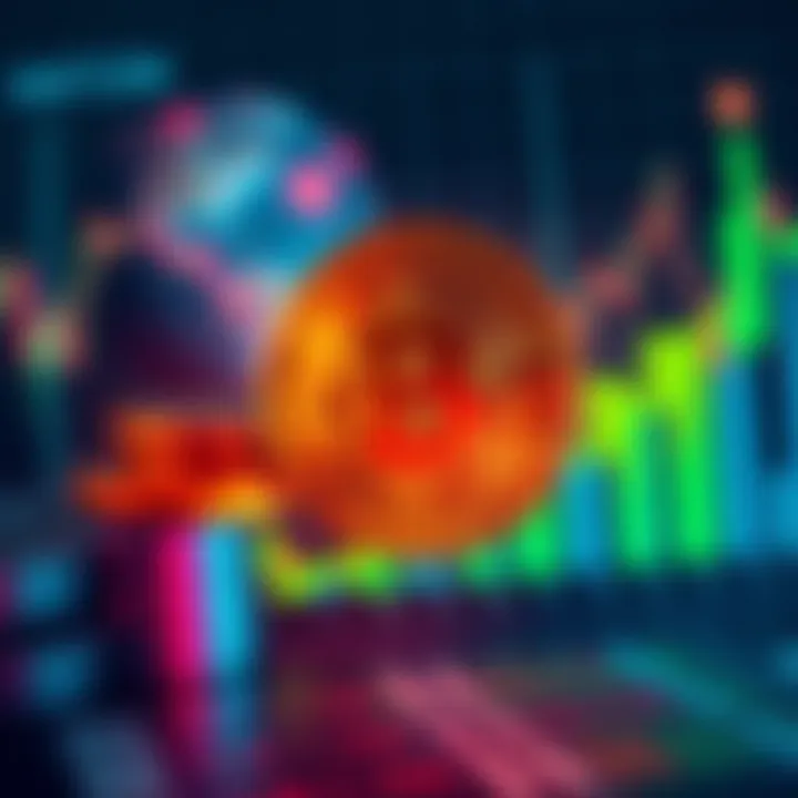 A graphic showing digital currency and financial charts representing the future of finance.