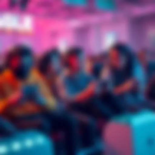 A group of gamers sitting together, looking at their gaming devices with expressions of anticipation and curiosity as they wait for the next mini game to release