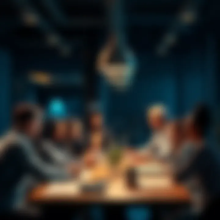 A group of diverse people discussing ideas around a table, focused on finding authentic projects with real utility, showcasing teamwork and collaboration.