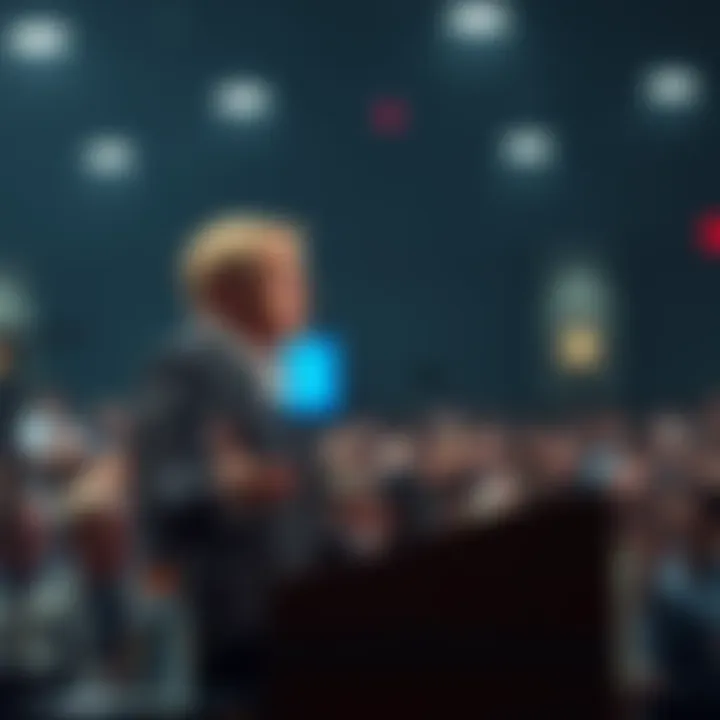 Gilbert stands at a podium, gesturing while discussing upcoming changes in Quant's strategy, with an audience engaged in the background.