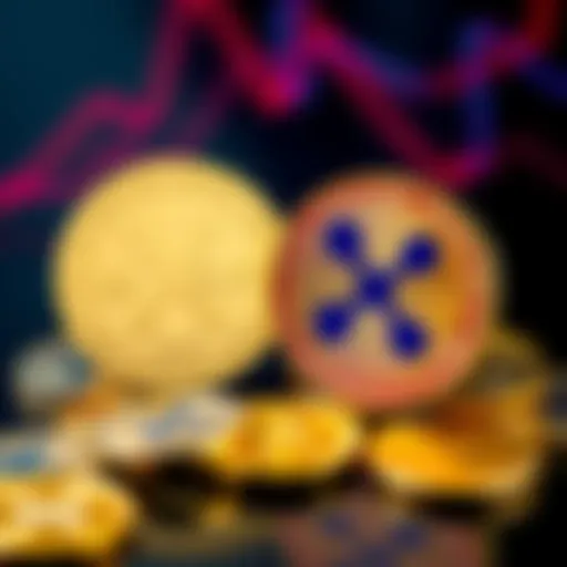 A 1oz gold coin from the Royal Mint UK beside several XRP coins, symbolizing a financial trade decision.