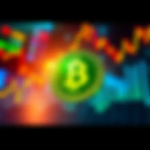 A visual representation of Green Dollar Coin influencing financial markets, with graphs and currency symbols.