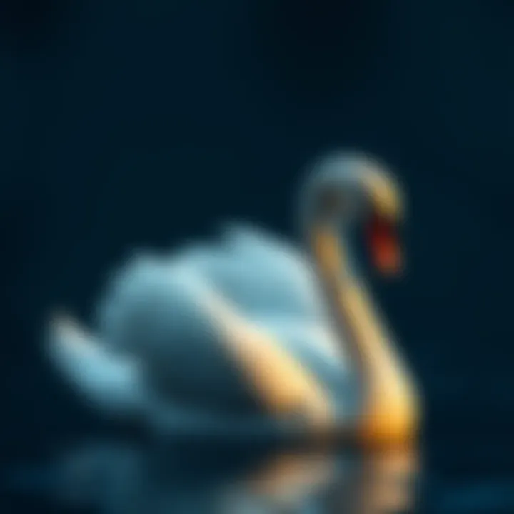 A visual representation of potential grey swan risks in the crypto market, featuring a swan with a shadowy background symbolizing uncertainty.