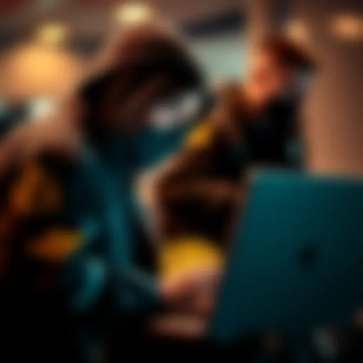 A hacker being taken into custody by law enforcement, with a laptop showing cryptocurrency symbols in the background.