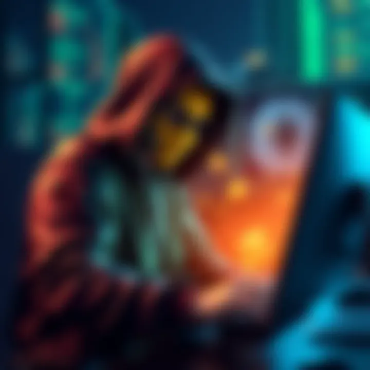 A hacker using a computer to purchase Ethereum with stolen funds, representing a significant cryptocurrency breach.