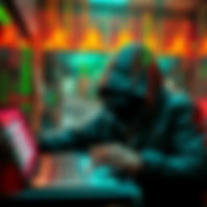 A hacker transferring money through a digital platform, symbolizing fund laundering in cryptocurrency.