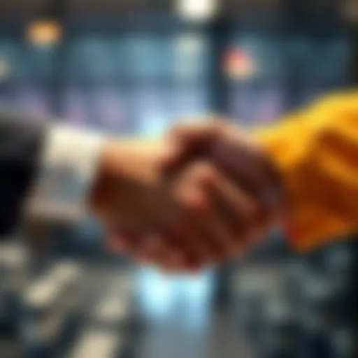 A close-up of two hands shaking, symbolizing a potential business partnership.