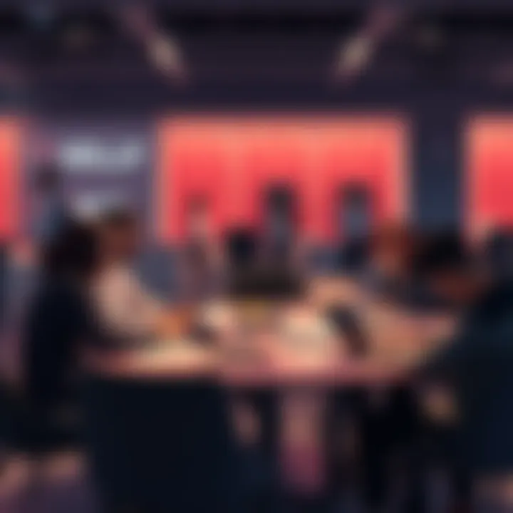 A group of people discussing KYC, wallet verification, and migration issues at a table with laptops and paperwork.