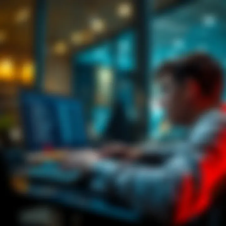 A person looking worried while checking their banking fees on a laptop with visible high transaction fees listed on the screen.