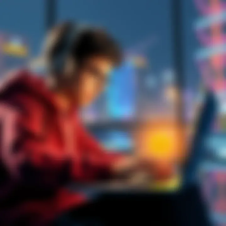 A high school student researches cryptocurrency and blockchain on a laptop, looking for mentorship opportunities.