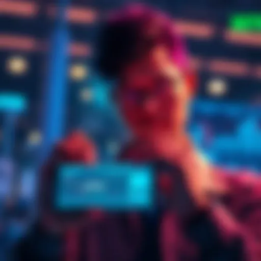 A person holding a smartphone displaying cryptocurrency charts and graphs with a thoughtful expression.
