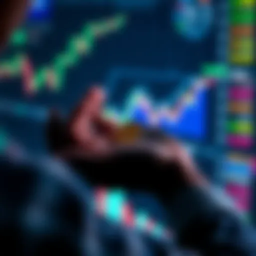 A person looking at a financial chart displaying rising trends while holding AVAX coins in their hand.