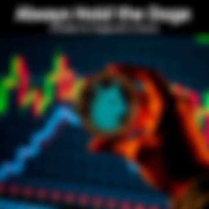 A person holding a Dogecoin symbol in front of a fluctuating market graph