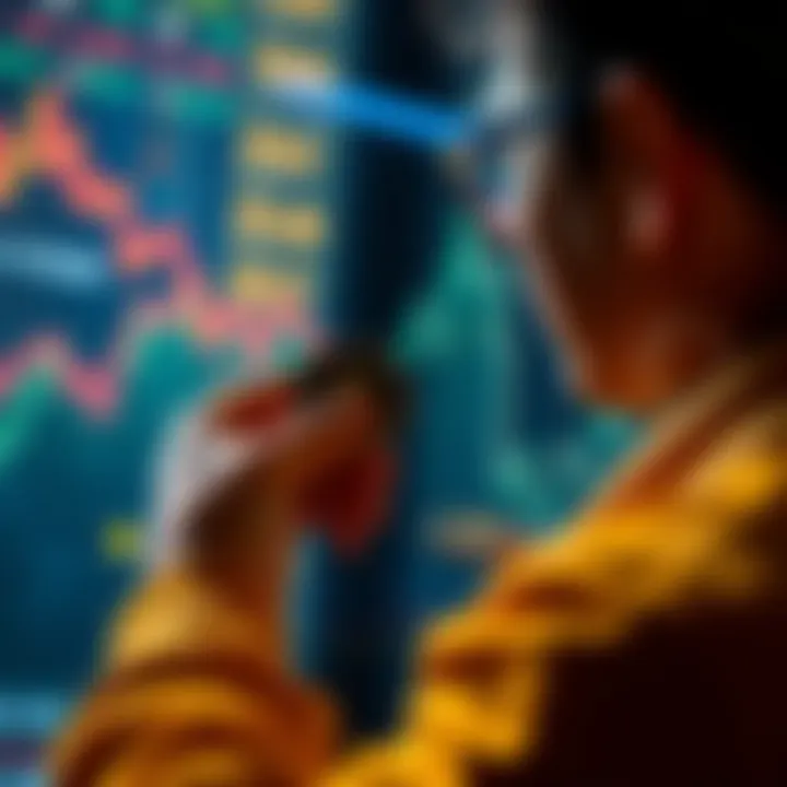 A person looking at a graph showing a decline in cryptocurrency prices while holding DOT tokens, symbolizing strong belief in future recovery.