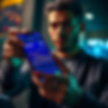 A person holding a smartphone displaying Kaspa cryptocurrency charts with a thoughtful expression, symbolizing investment decisions.