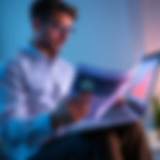 A person reviewing mortgage documents while looking at Bitcoin charts on a laptop.