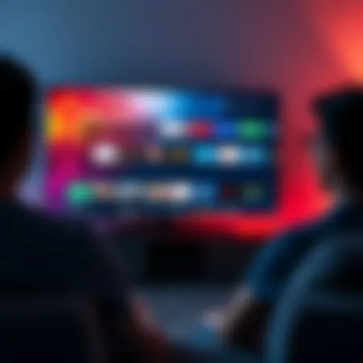 Person streaming HuluxTV on a smart TV at home with a variety of channels displayed
