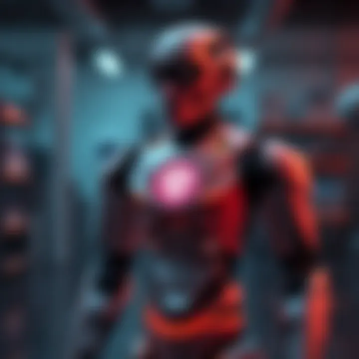 A humanoid robot stands in a lab, featuring a glowing trust symbol on its chest, representing safety in AI technology.