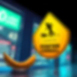 A playful illustration of a safety warning sign featuring a cartoon character slipping on a banana peel with a funny caption about being careful.