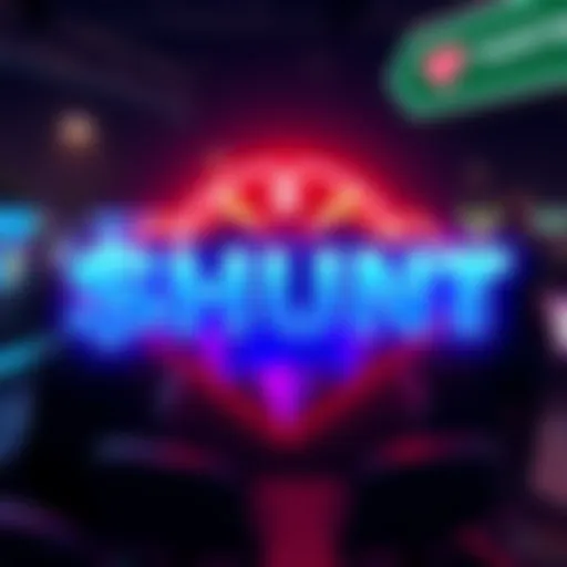 A vibrant logo representing the $HUNT community, highlighting games and rewards
