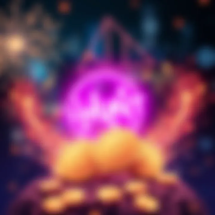 A graphic showing $HUNT tokens with fireworks and dollar signs, symbolizing rewards and excitement around the launch.
