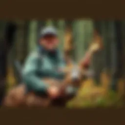 A proud hunter holding their first buck in the woods, showing excitement and accomplishment.