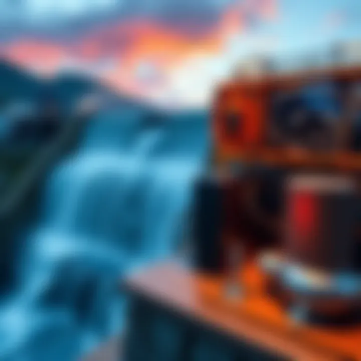 A hydro power plant with ASIC mining rigs set up nearby, showcasing renewable energy and cryptocurrency mining.