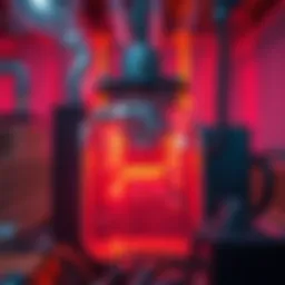 A close-up view of an immersion mining machine operating in a tank filled with liquid, showcasing effective noise reduction features.