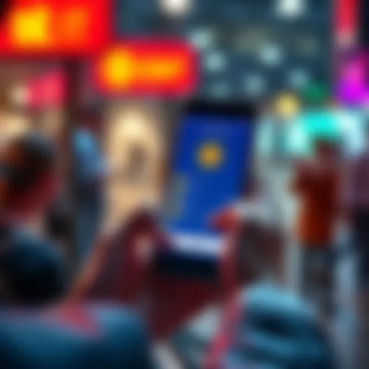 A person making an in-person payment request using a smartphone app for cryptocurrency transaction.