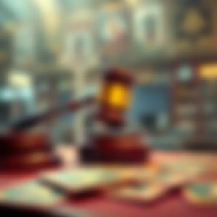 Graphic showing a card auction for in season cards in Sorare, featuring auction gavel and digital cards