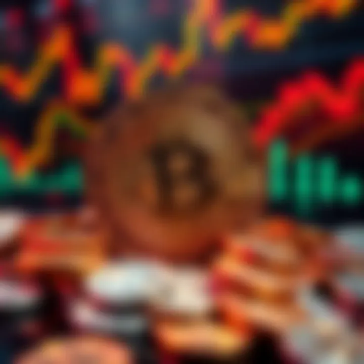 A visual representation of 1 million SHIB coins with market trend graphs in the background
