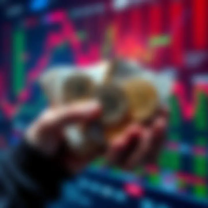 A person holds stocks and Bitcoin coins, illustrating the concept of borrowing against stock portfolios for Bitcoin investment.
