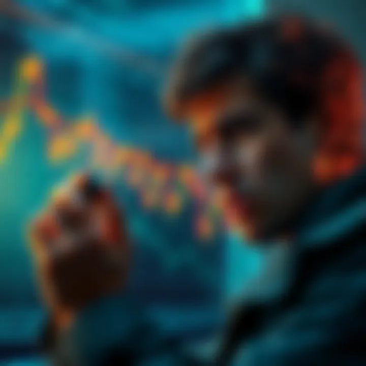 A person looking at a graph showing market fluctuations with worried expression, reflecting on investment decisions in crypto.