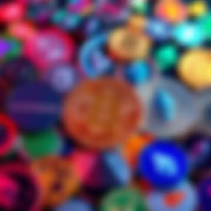 A group of various altcoin logos surrounded by Bitcoin and Ethereum symbols, representing investment potential.